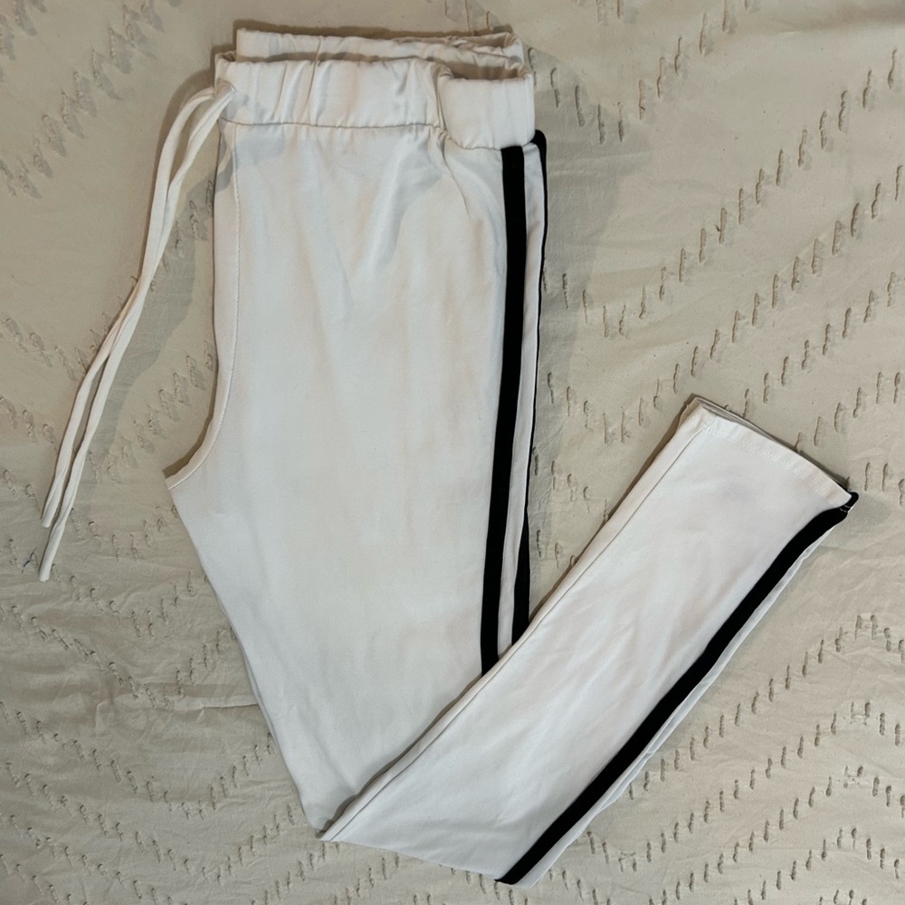Jasmine White Track Pants with Black Stripe